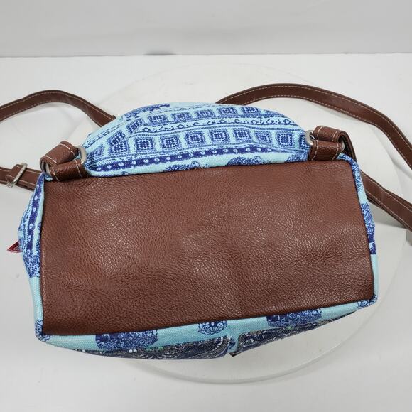 Vintage UnionBay Mini Backpack Canvas Paisley Blue w/ Brown 8x9x4 Inch - Picture 5 of 6